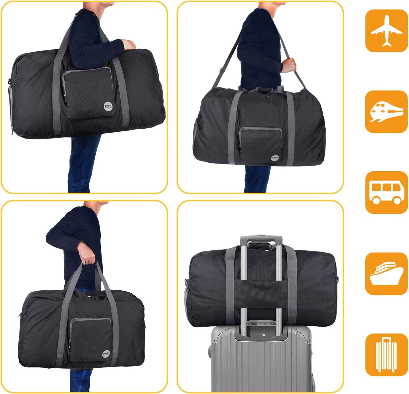 WANDF 36 Foldable Duffle Bag 120L for Travel Gym Sports Lightweight Luggage Duffel by WANDF (36 Inches (120L), Navy Blue 36)