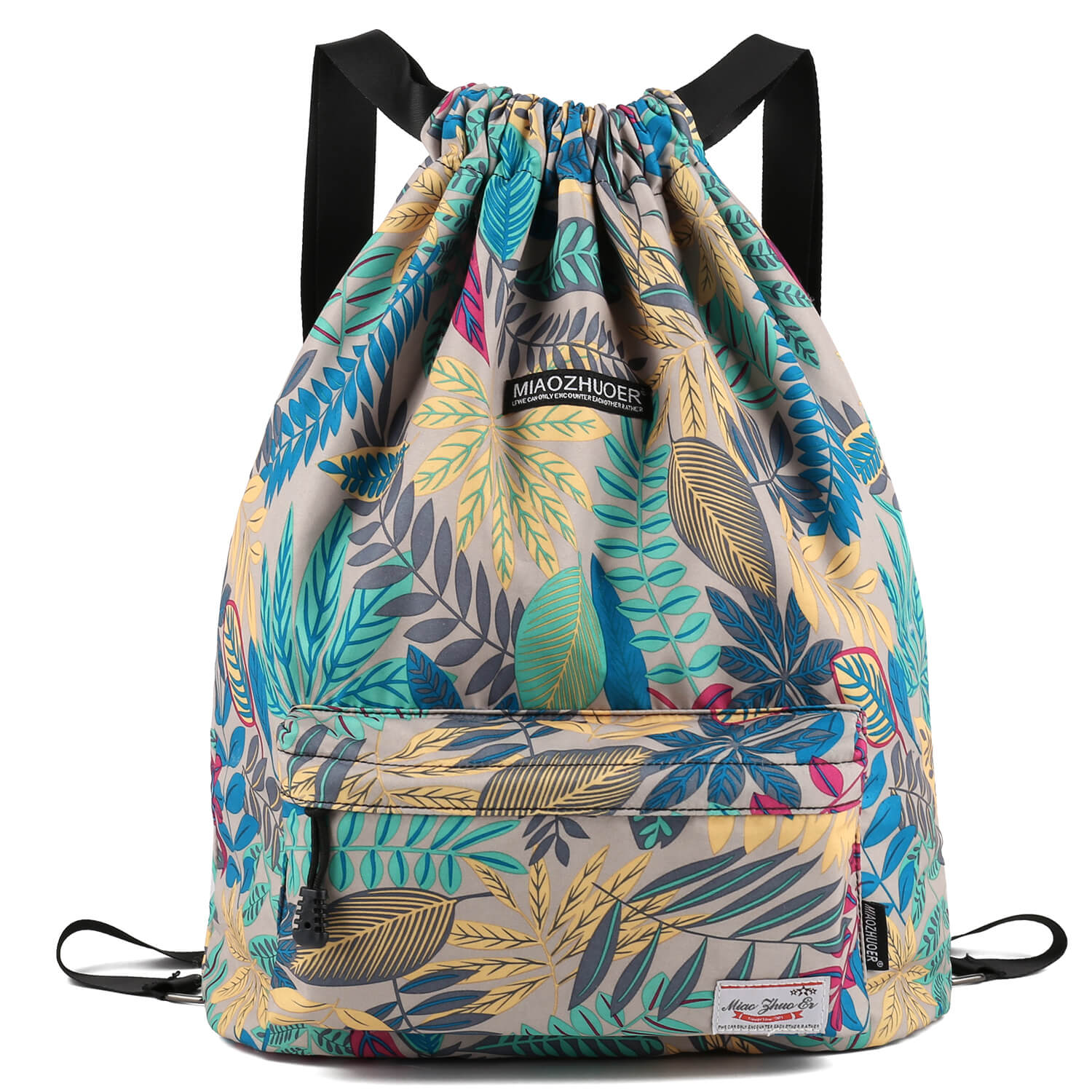 Brand Logo Drawstring Backpack Blue Nylon Gym Bag Pool Beach Tote  Travel B