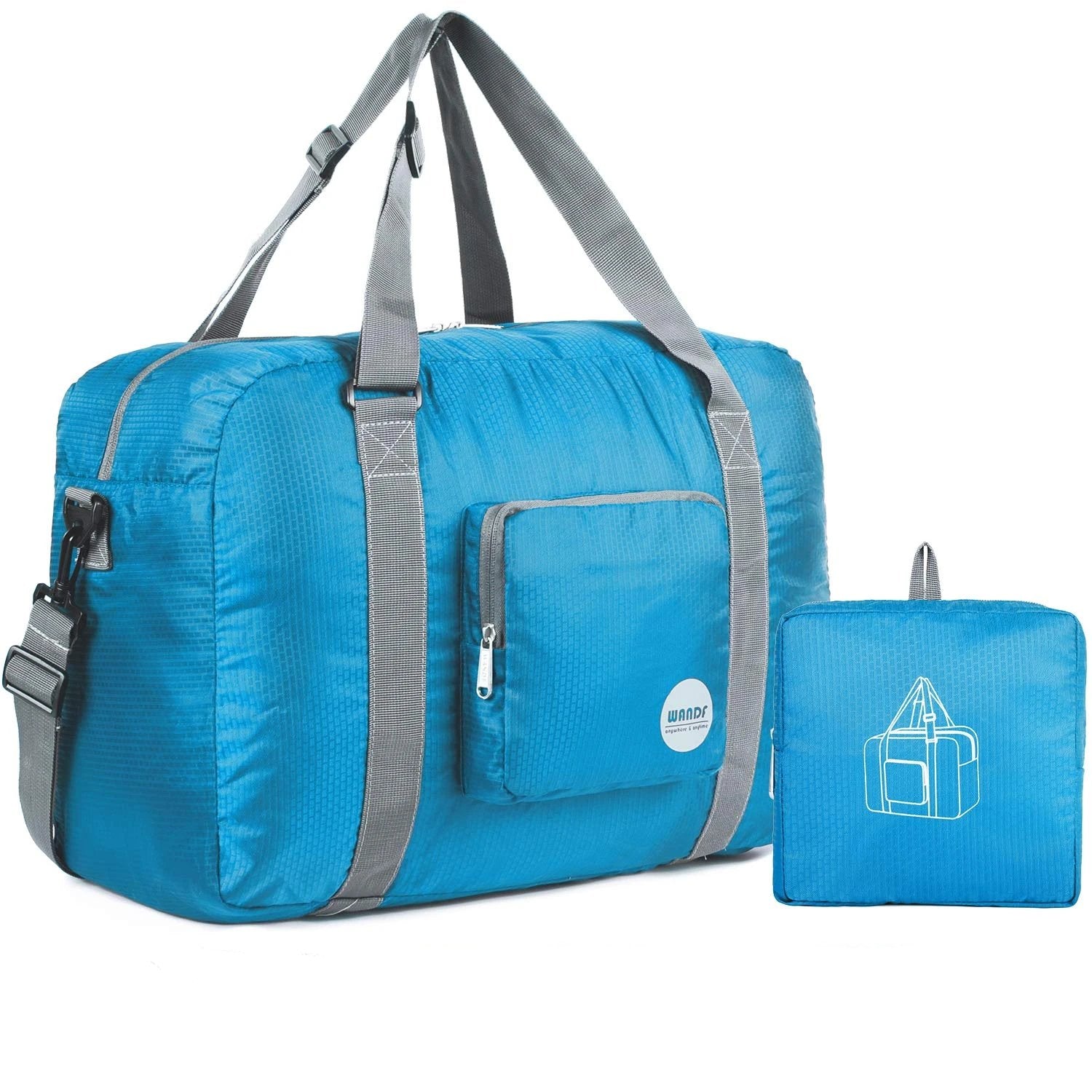 WANDF Foldable Travel Duffel Bag Luggage Sports Gym Water Resistant Nylon (Black)